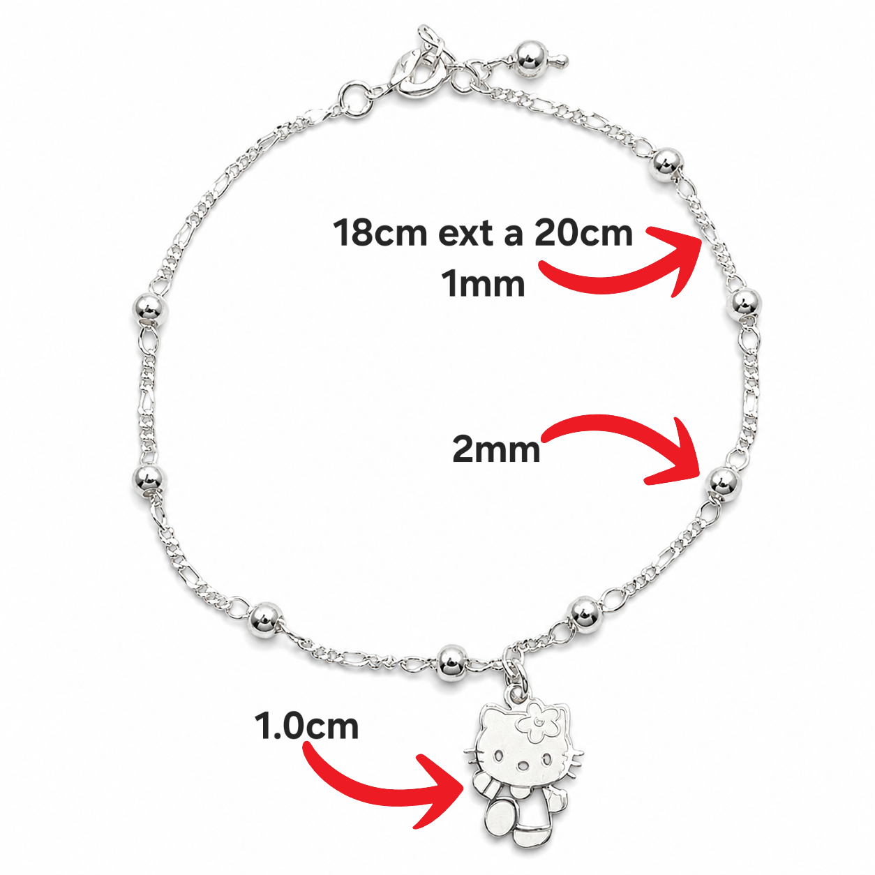 Pulsera Kitty Plata Ley 925