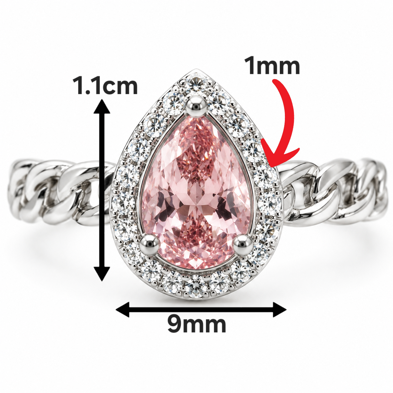 Anillo Rosa Gota Plata Ley 925