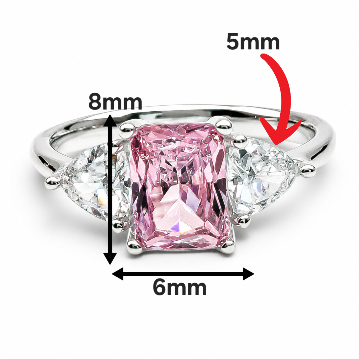 Anillo Cuadro Rosa Plata Ley 925