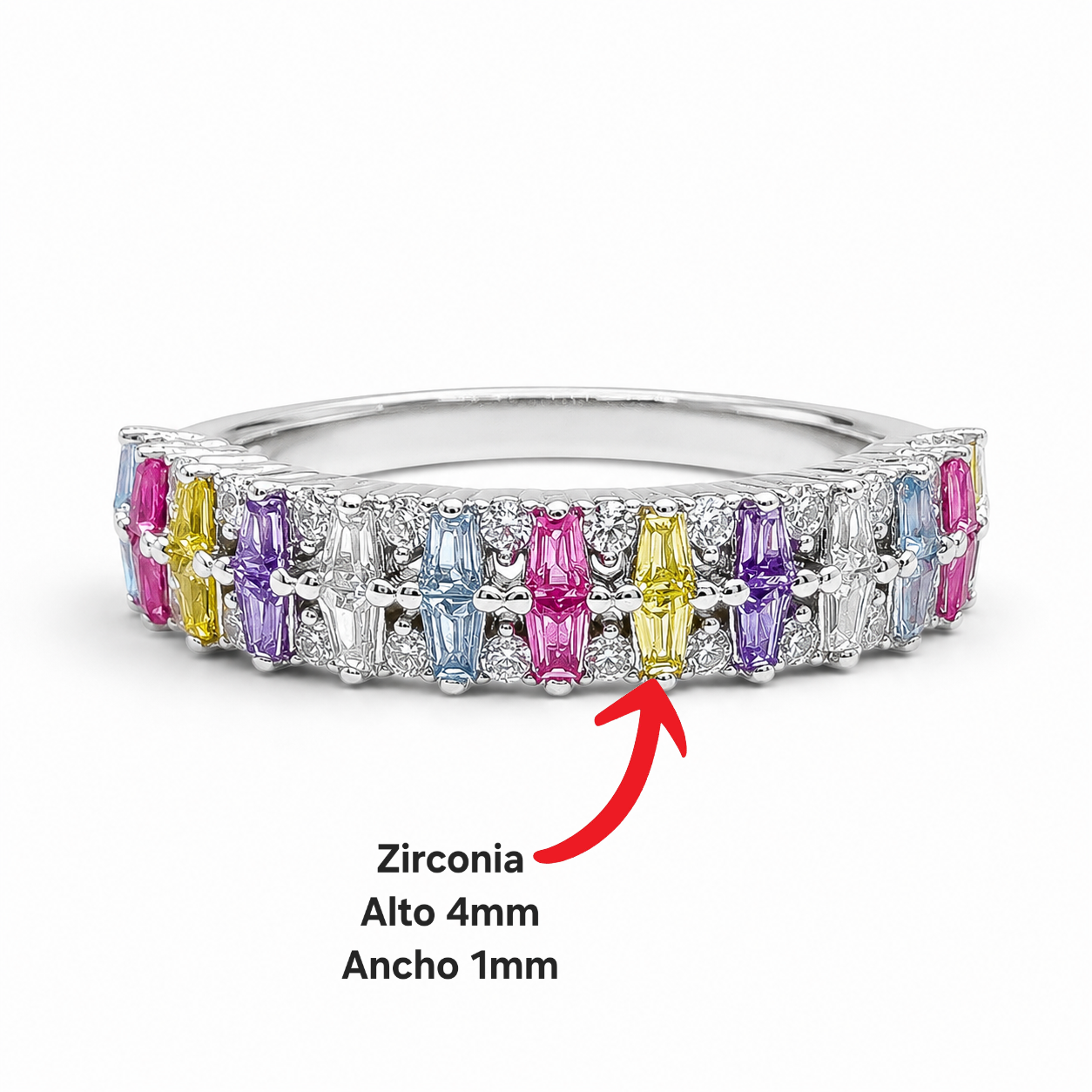 Anillo Zirconia Colores Plata Ley 925