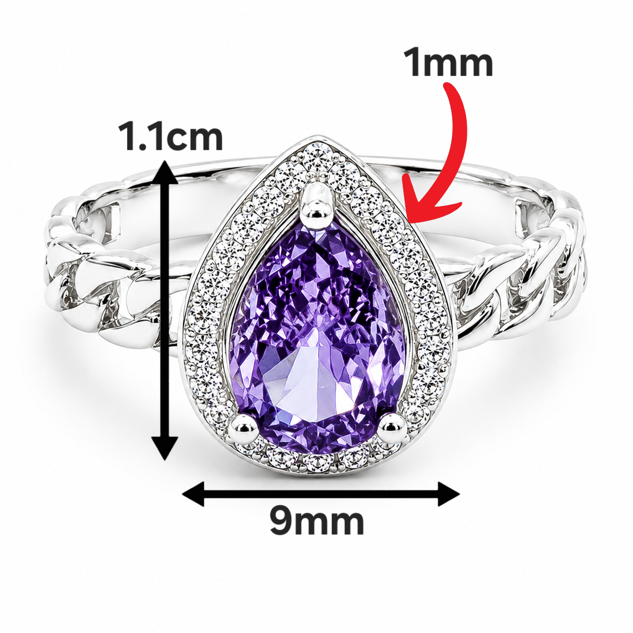 Anillo Lila Gota Plata Ley 925