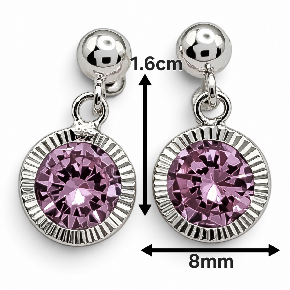 Broquel Bisel Diamantada Rosa Plata Ley 925