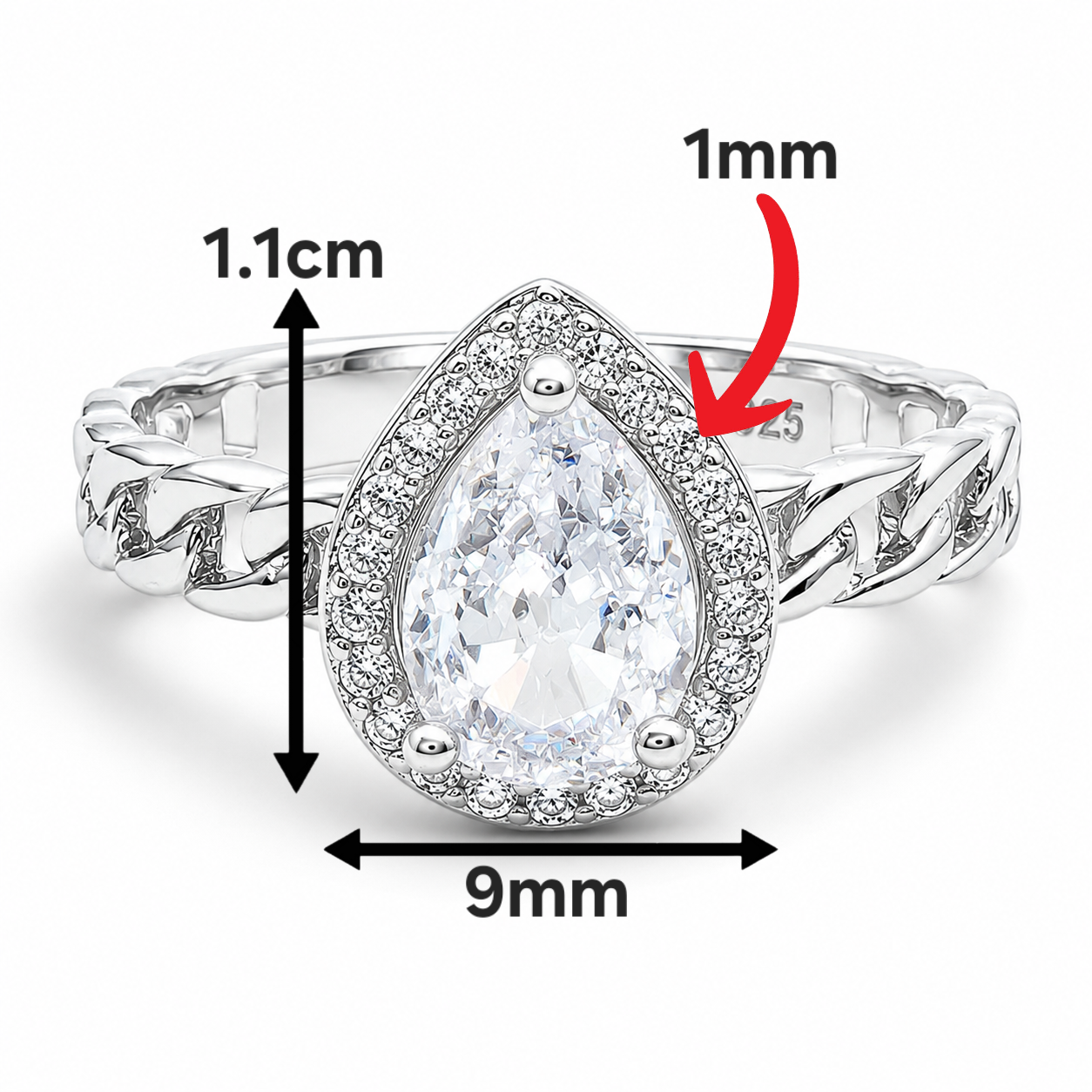 Anillo Blanco Gota Plata Ley 925