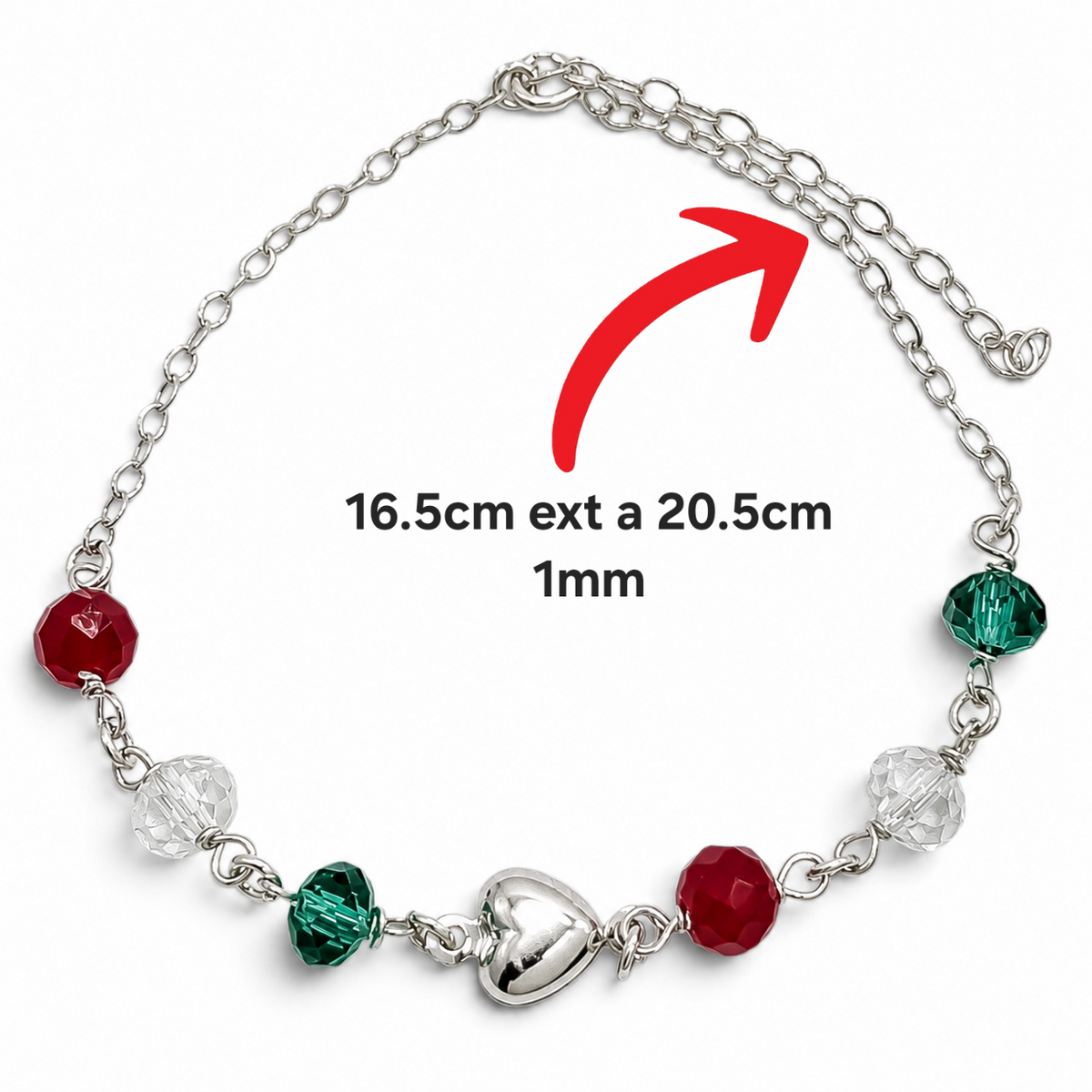 Pulsera Tricolor Corazon Plata Ley 925