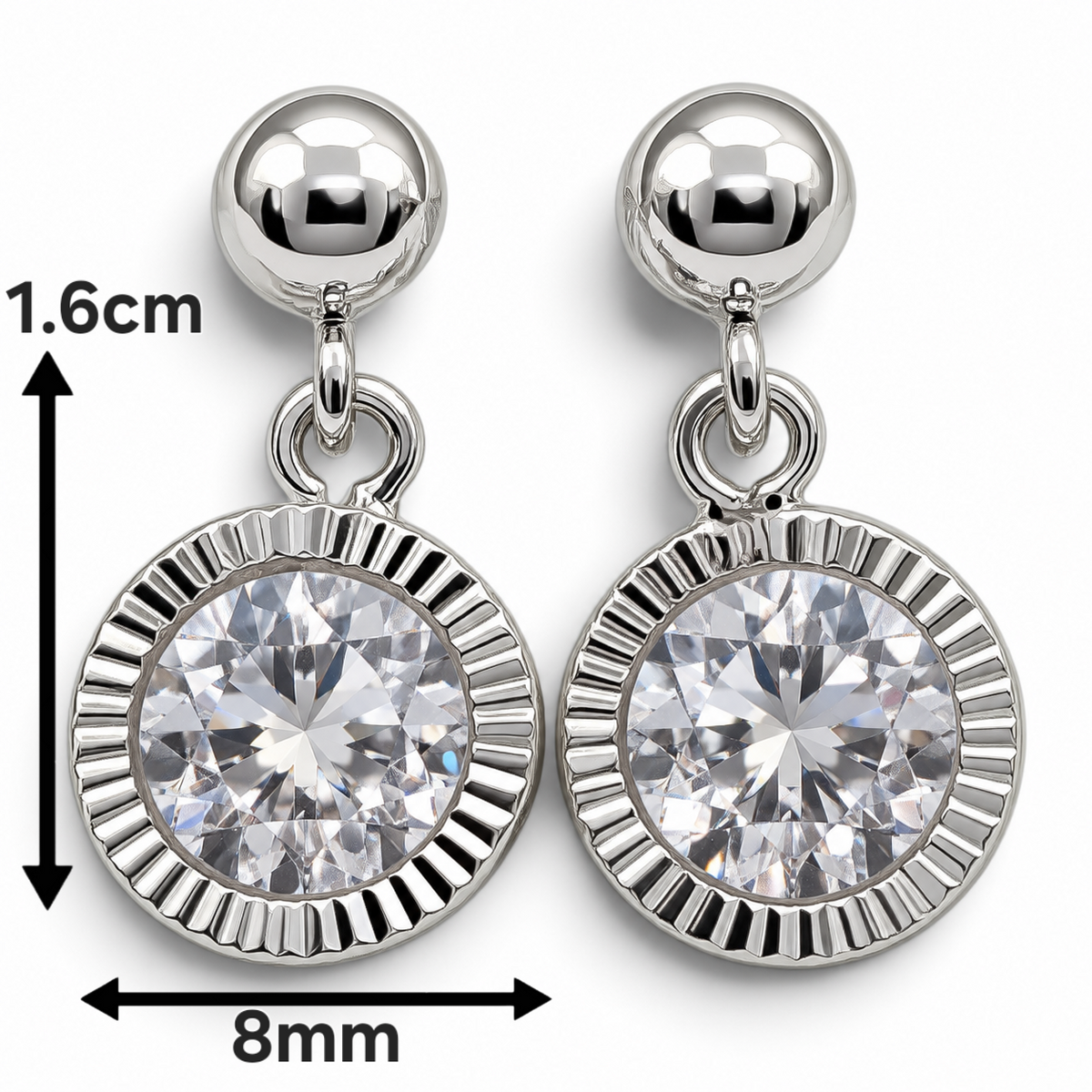 Broquel Bisel Diamantada Blanco Plata Ley 925
