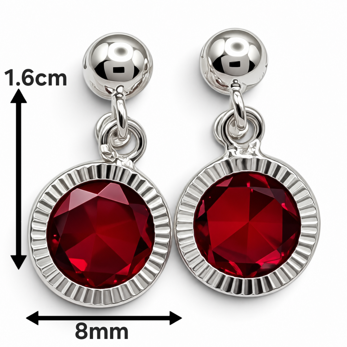 Broquel Bisel Diamantada Roja Plata Ley 925
