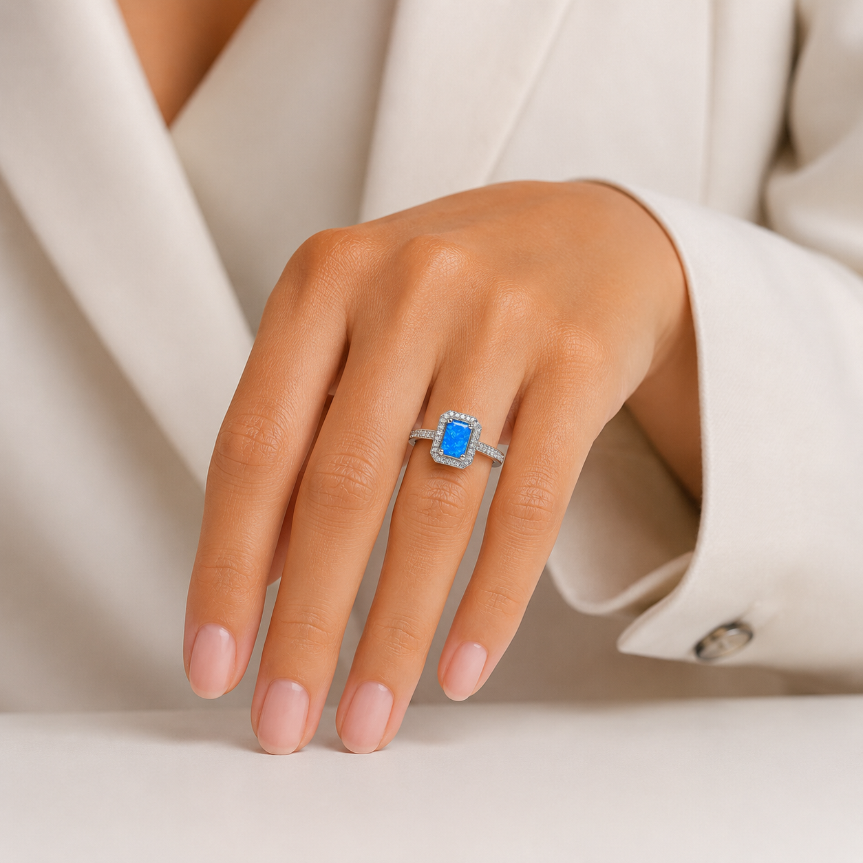 Anillo Opalo Azul Cuadro