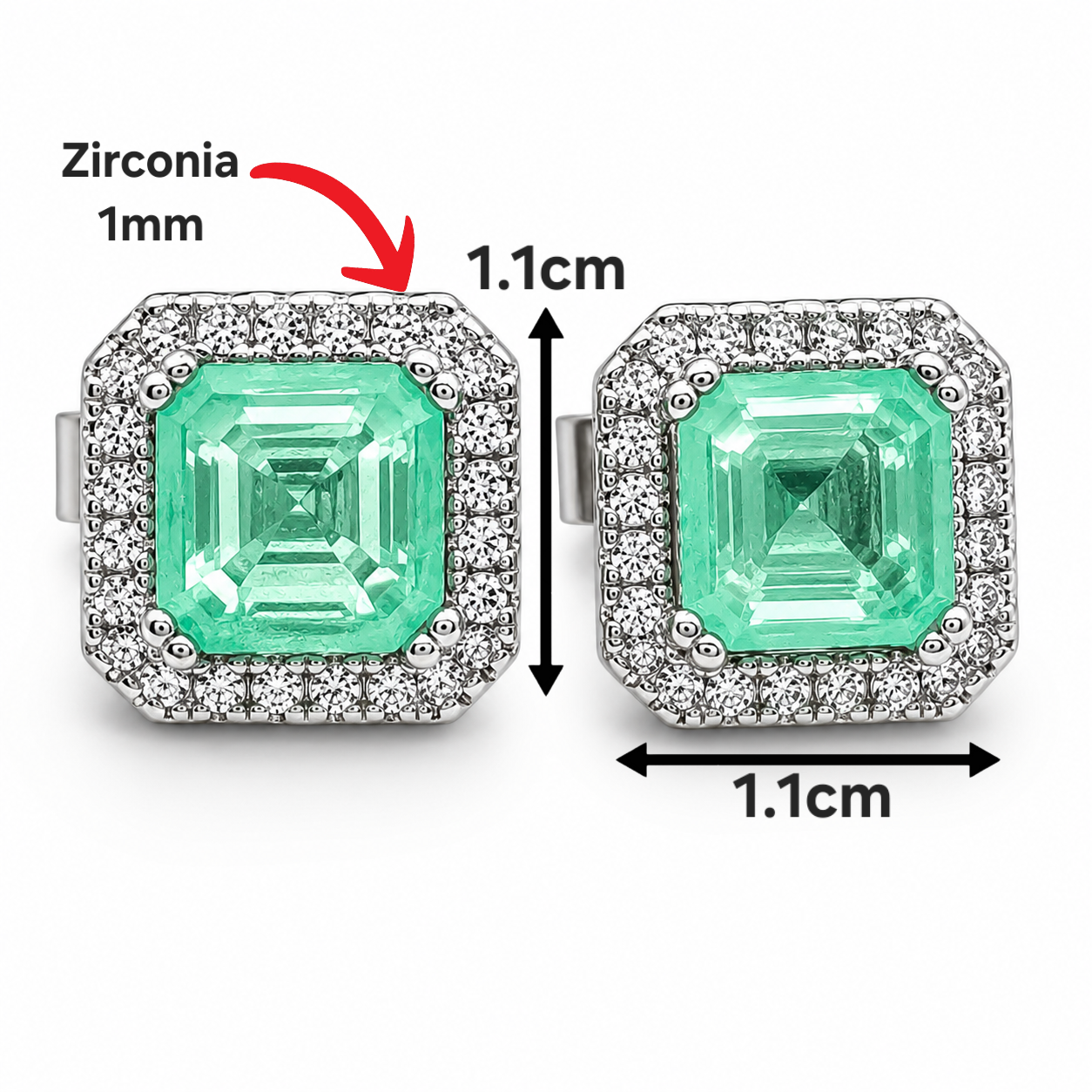 Arete Verde Cuadro Zirconia Plata Ley 925
