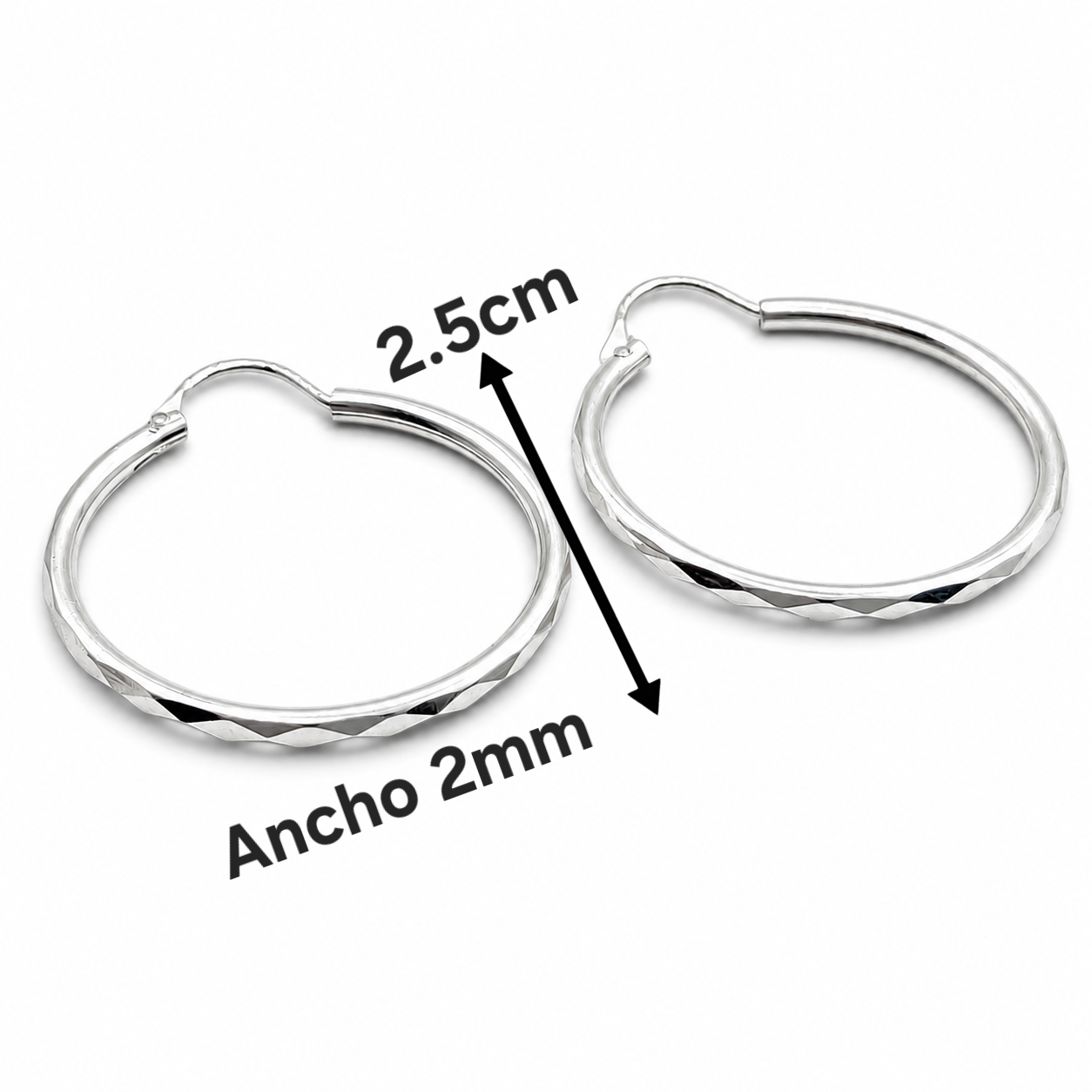 Arracada Facetada Mediana Plata Ley 925