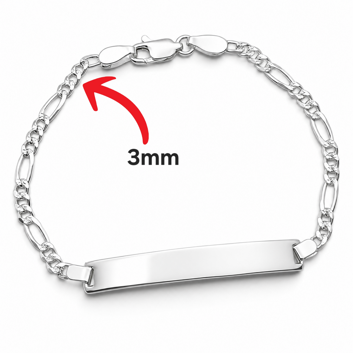 Esclava Figaro Diamantada 3mm Plata Ley 925