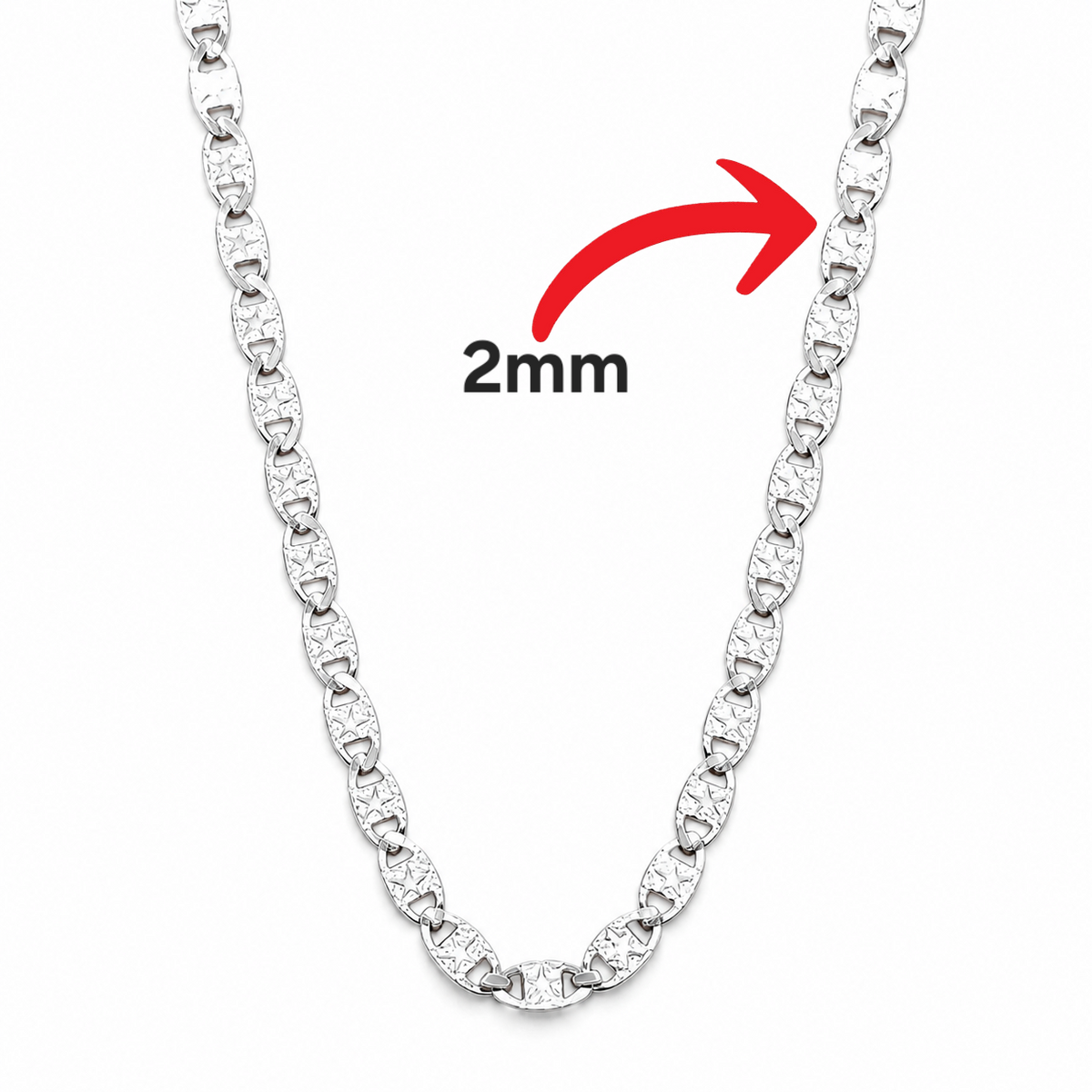Cadena Planchada Ligera 2mm Plata Ley 925