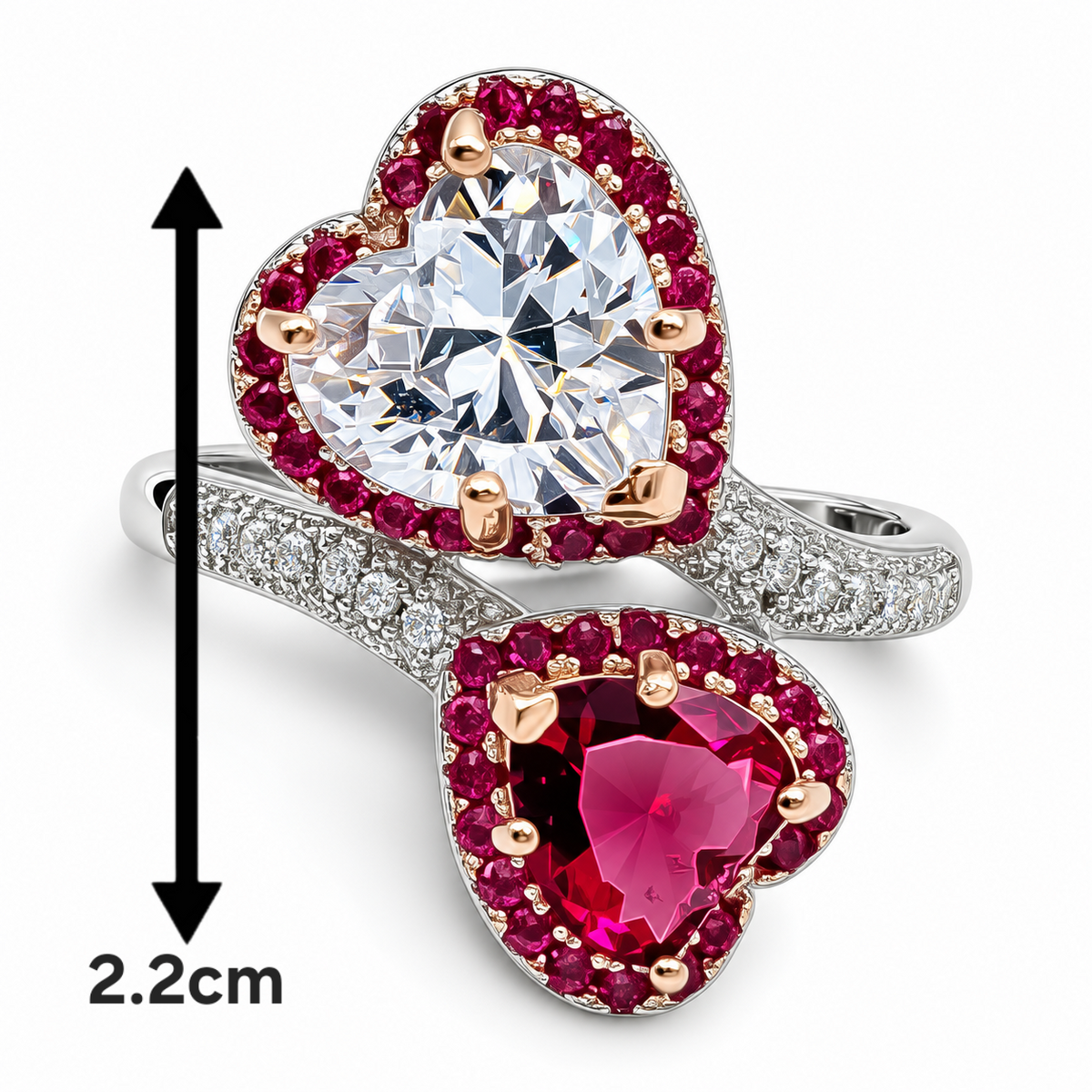 Anillo Corazones Rojo Blanco Plata Ley 925