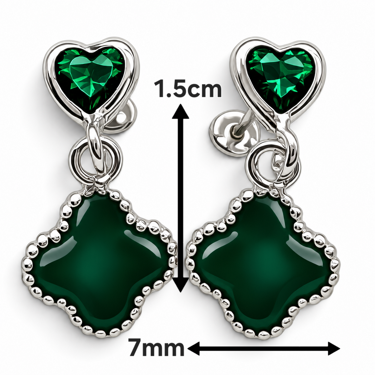 Broquel Trebol Verde Plata Ley 925
