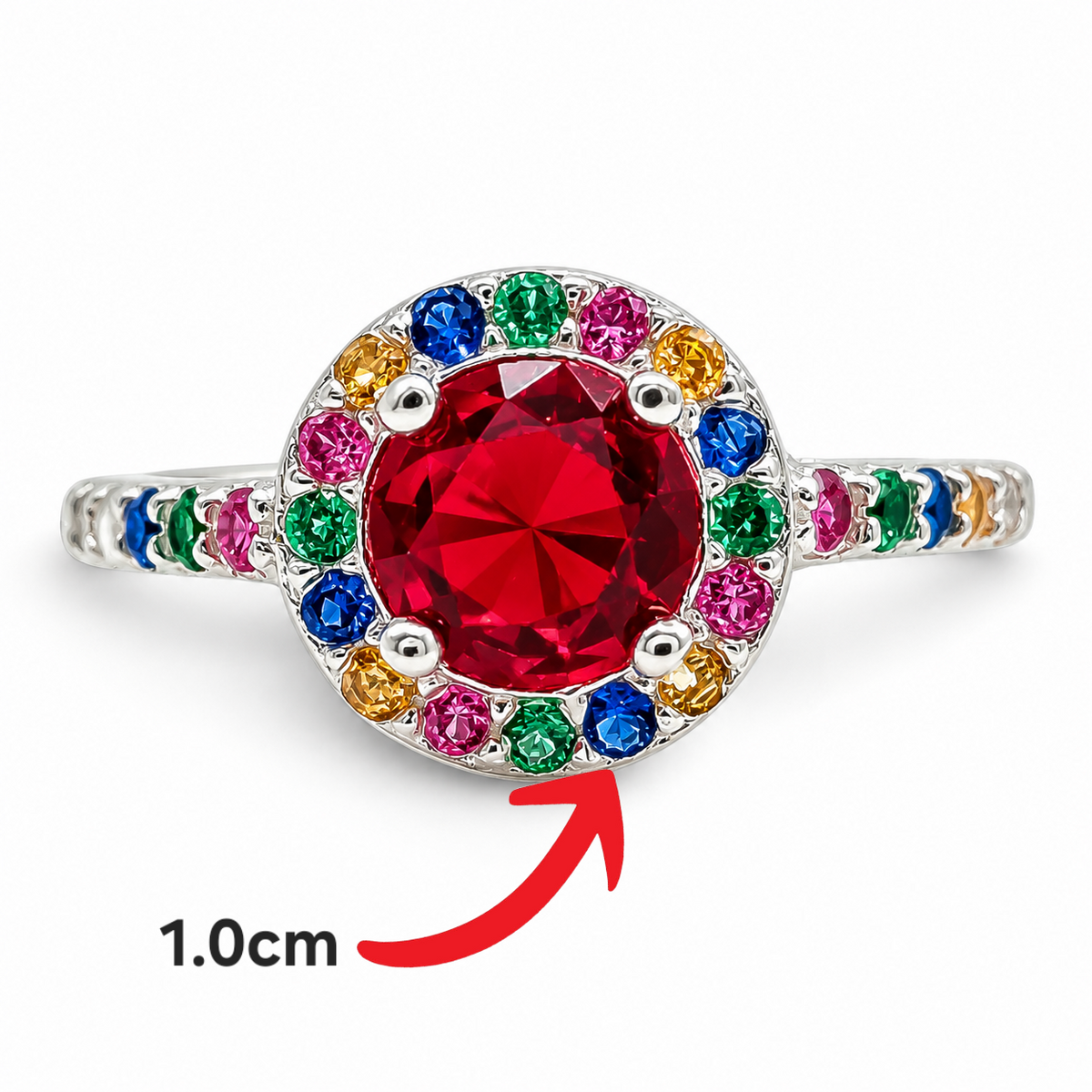 Anillo Rojo Multicolor Plata Ley 925