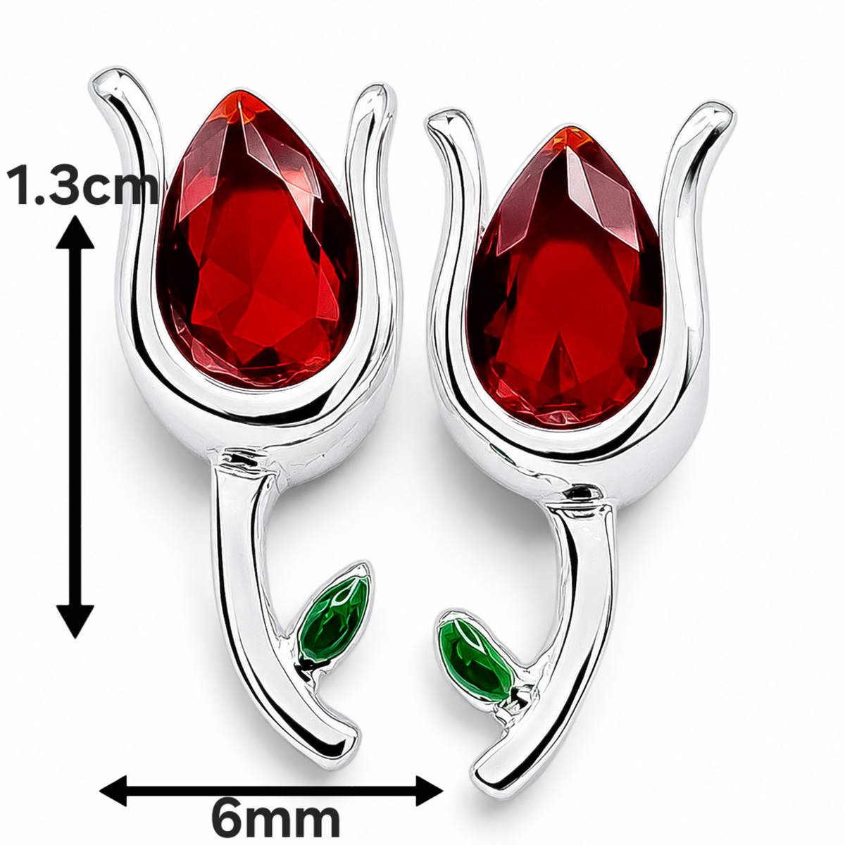 Broquel Tulipan Rojo Plata Ley 925