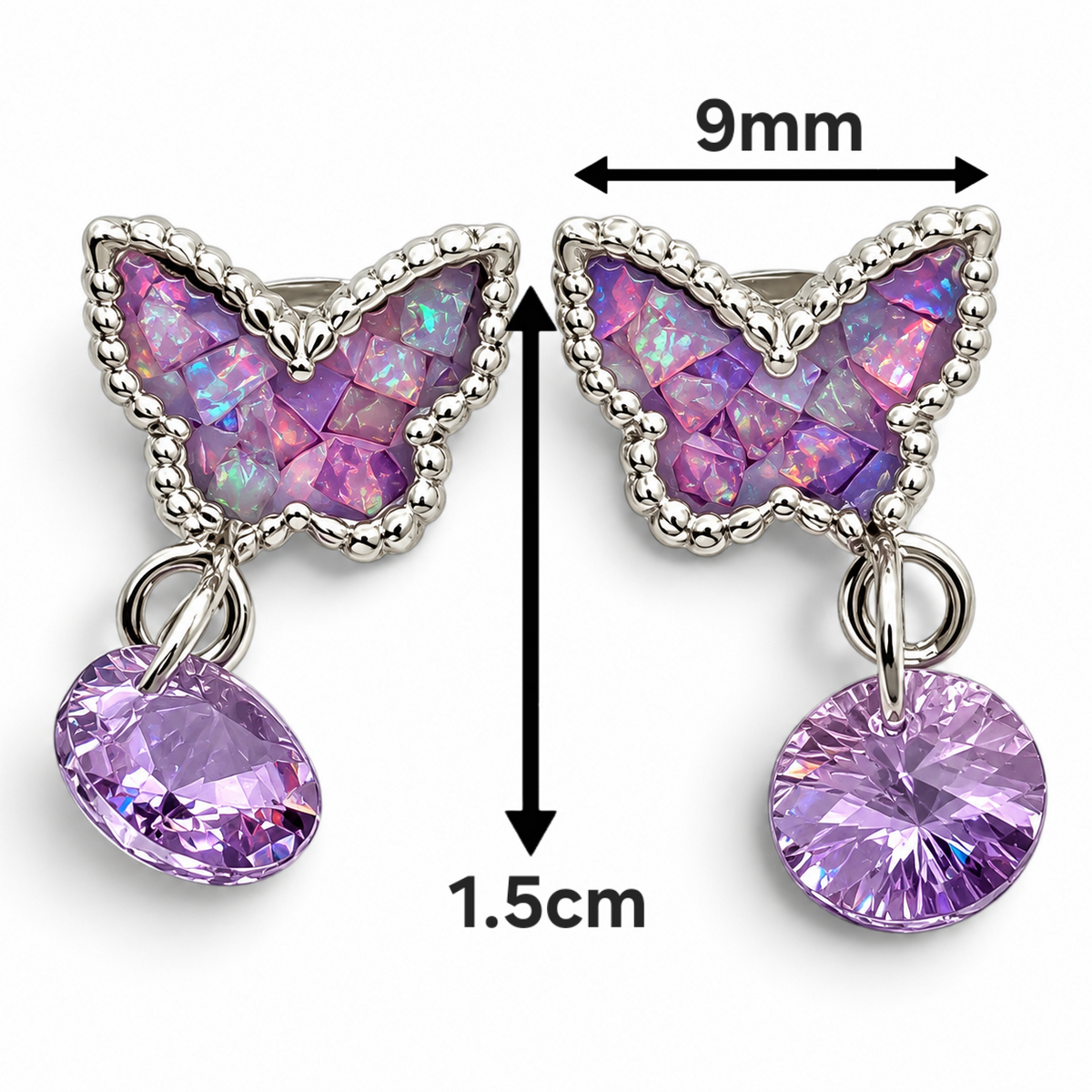 Arete Mariposa Lila Plata Ley 925