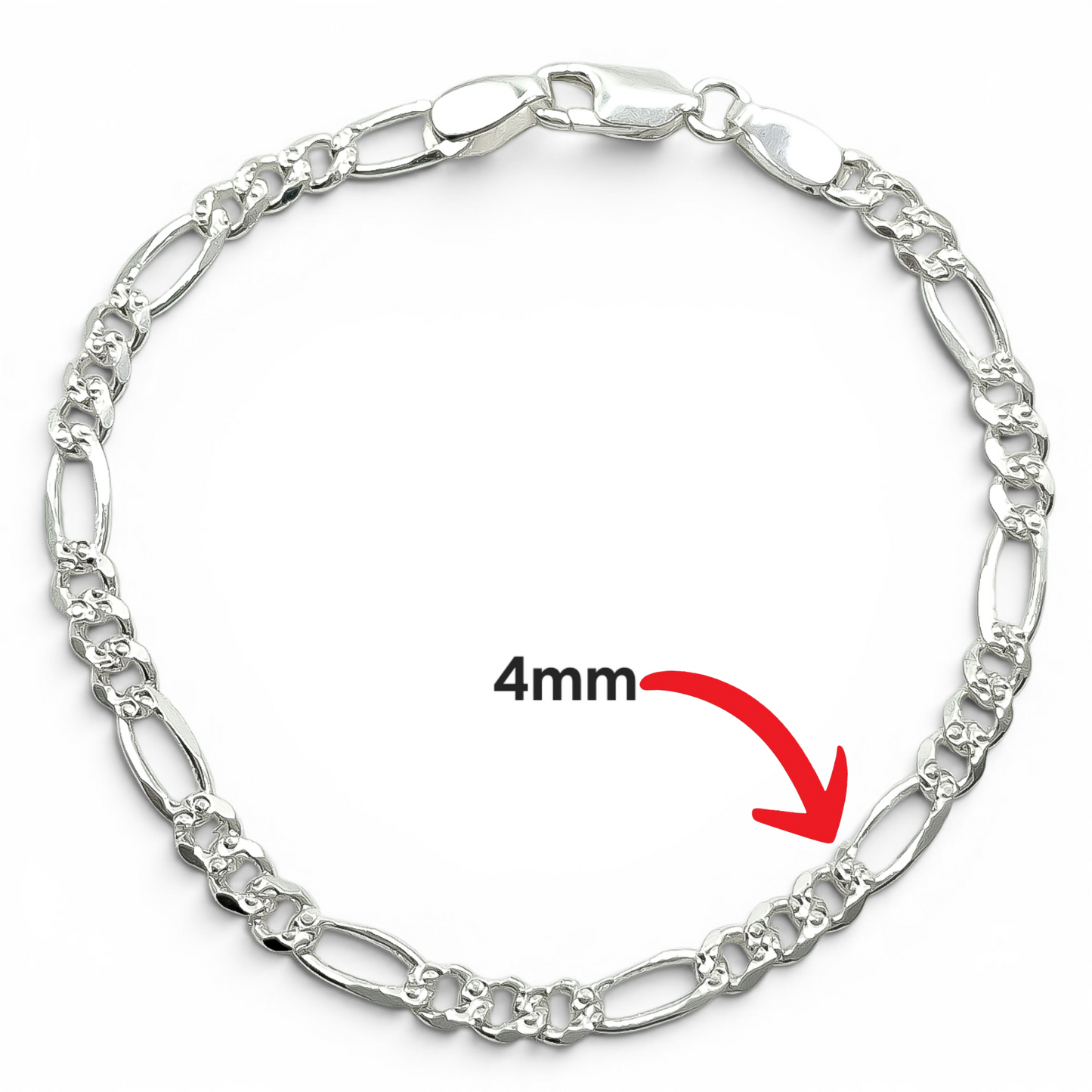 Pulso Figaro Diamantado 4mm Plata Ley 925