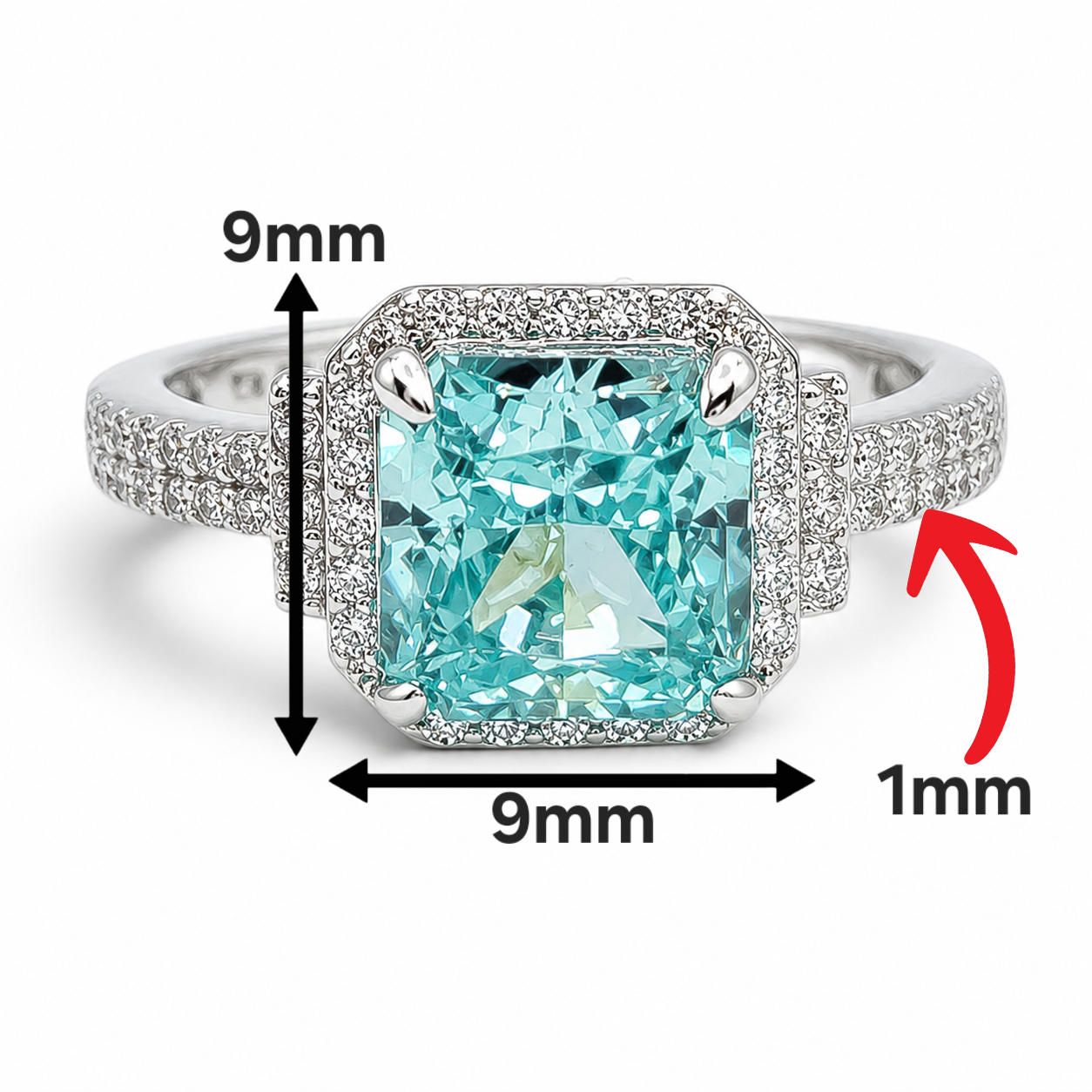 Anillo Cuadro Aqua Plata Ley 925