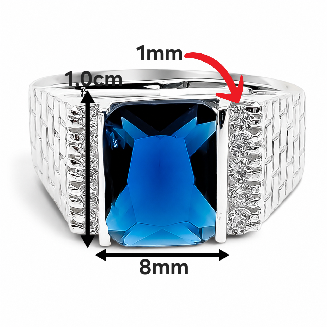Anillo Cuadro Azul Plata Ley 925
