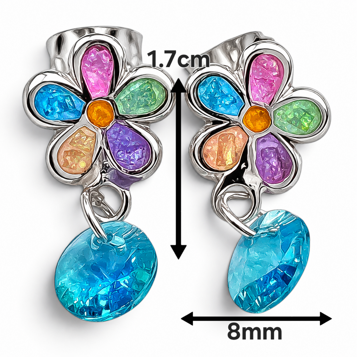 Arete Flor Multicolor Plata Ley 925