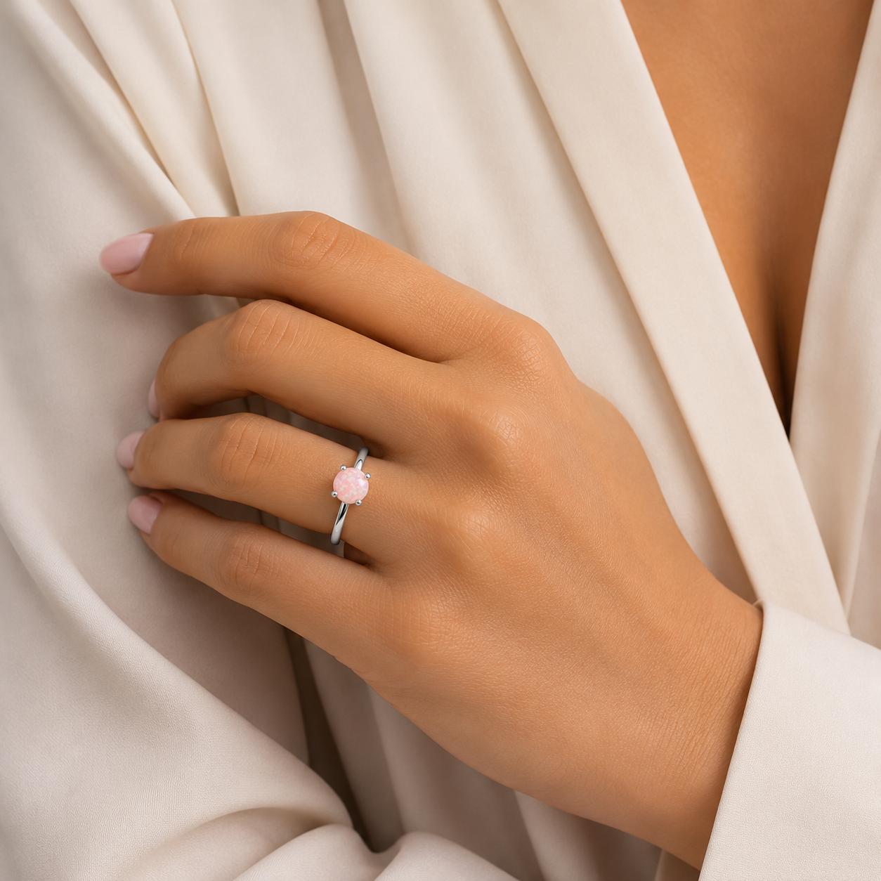 Anillo Opalo Rosa Redondo
