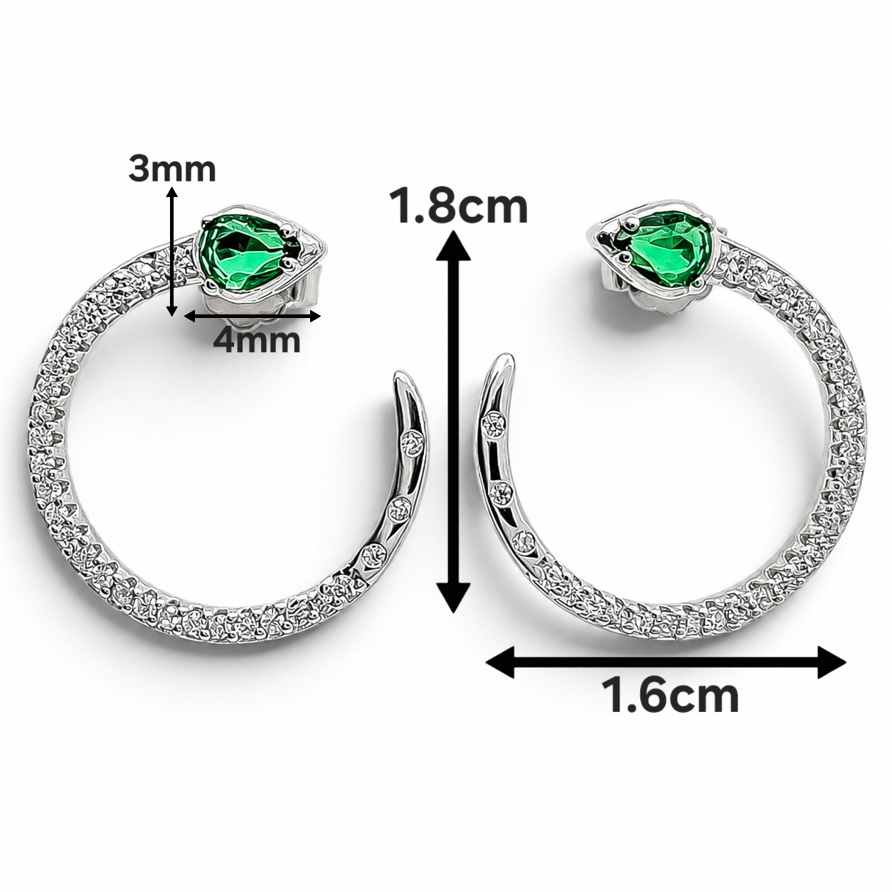 Arete Zirconia Verde Plata Ley 925