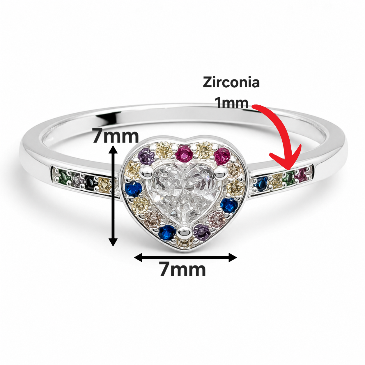Anillo Corazon Multicolor Plata Ley 925