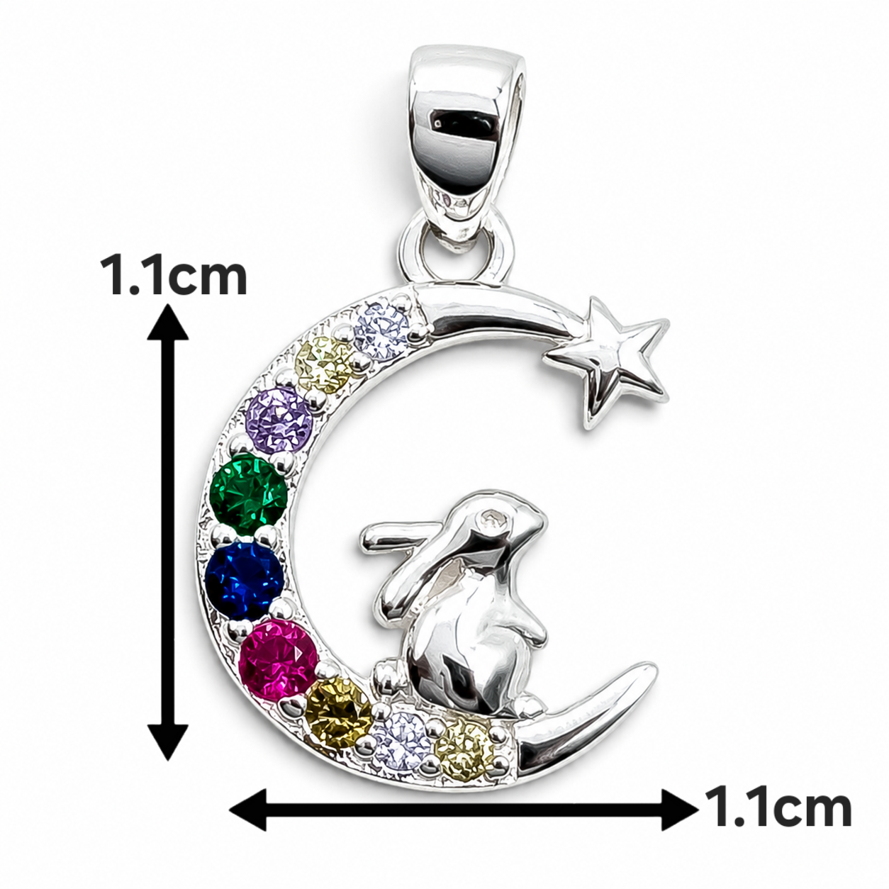 Dije Conejo Luna Multicolor Plata Ley 925