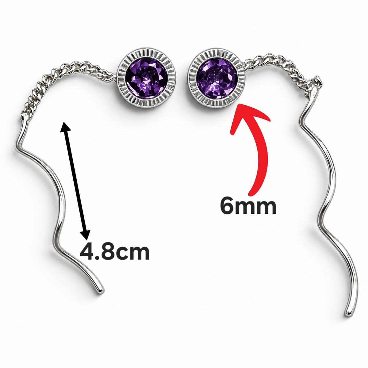 Arete Largo Redondo Morado Plata Ley 925