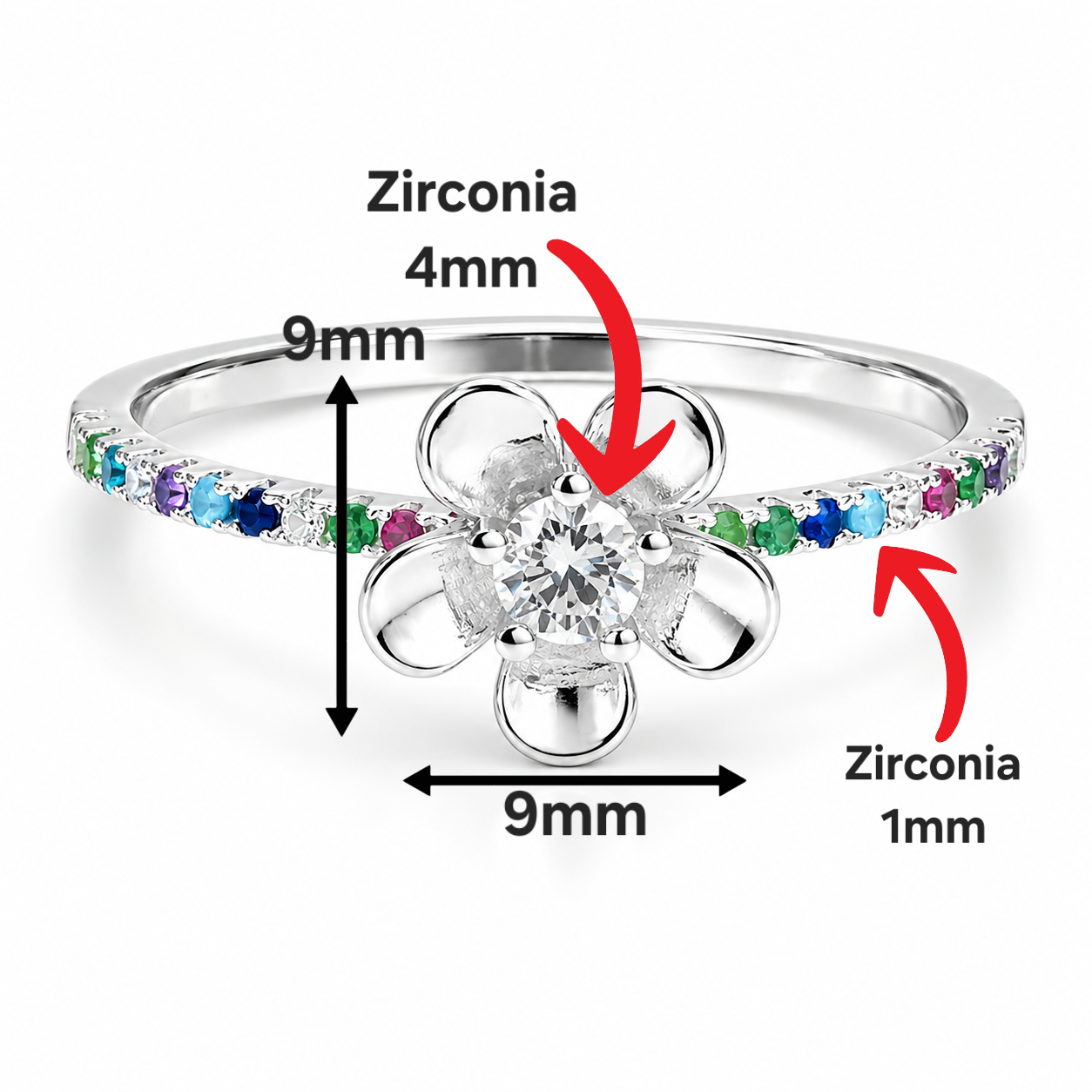 Anillo Flor Colores Plata Ley 925