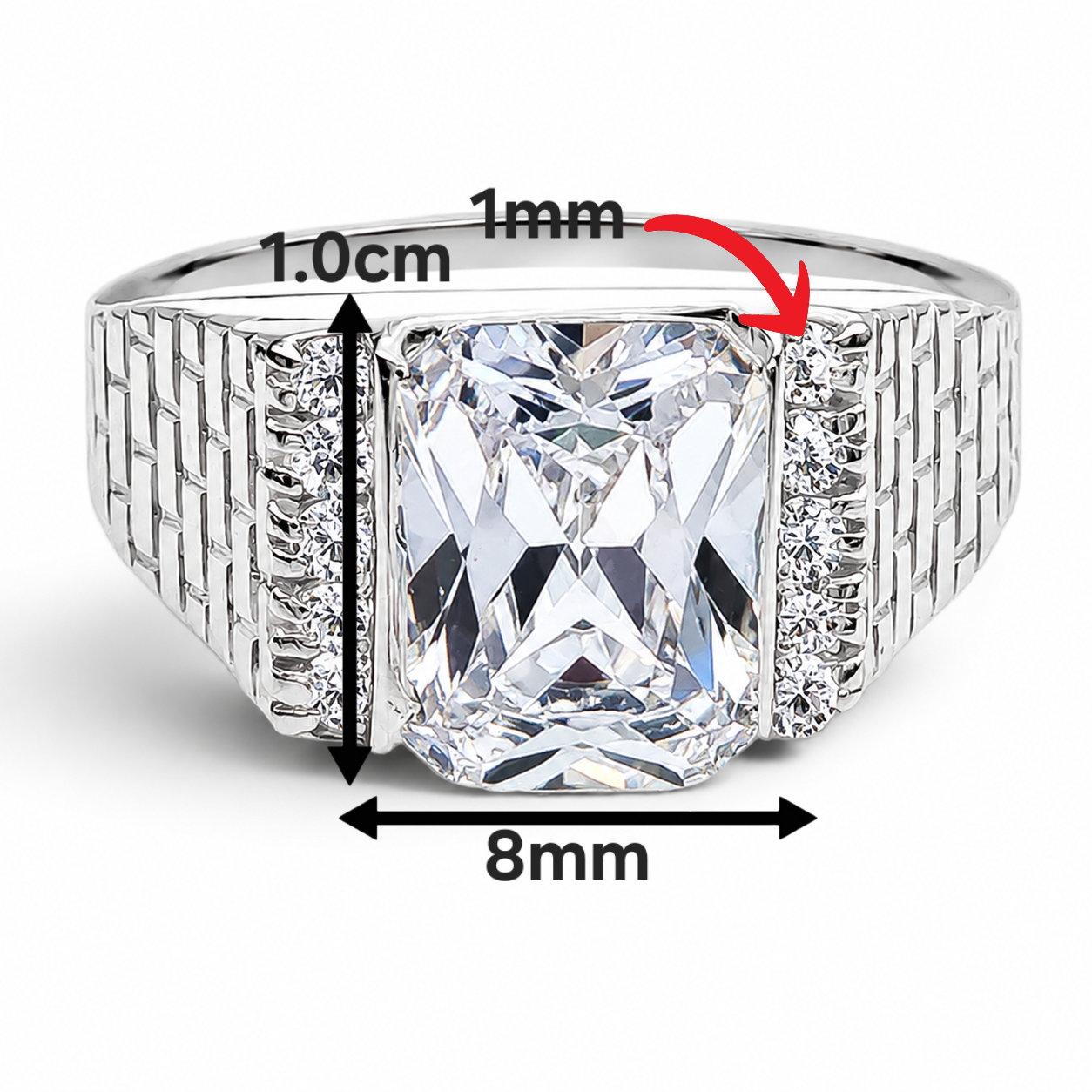Anillo Cuadro Blanco Plata Ley 925