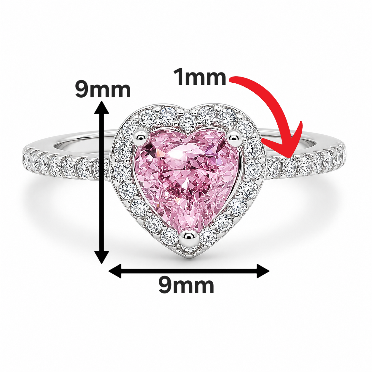 Anillo Zirconia Corazon Rosa Plata Ley 925
