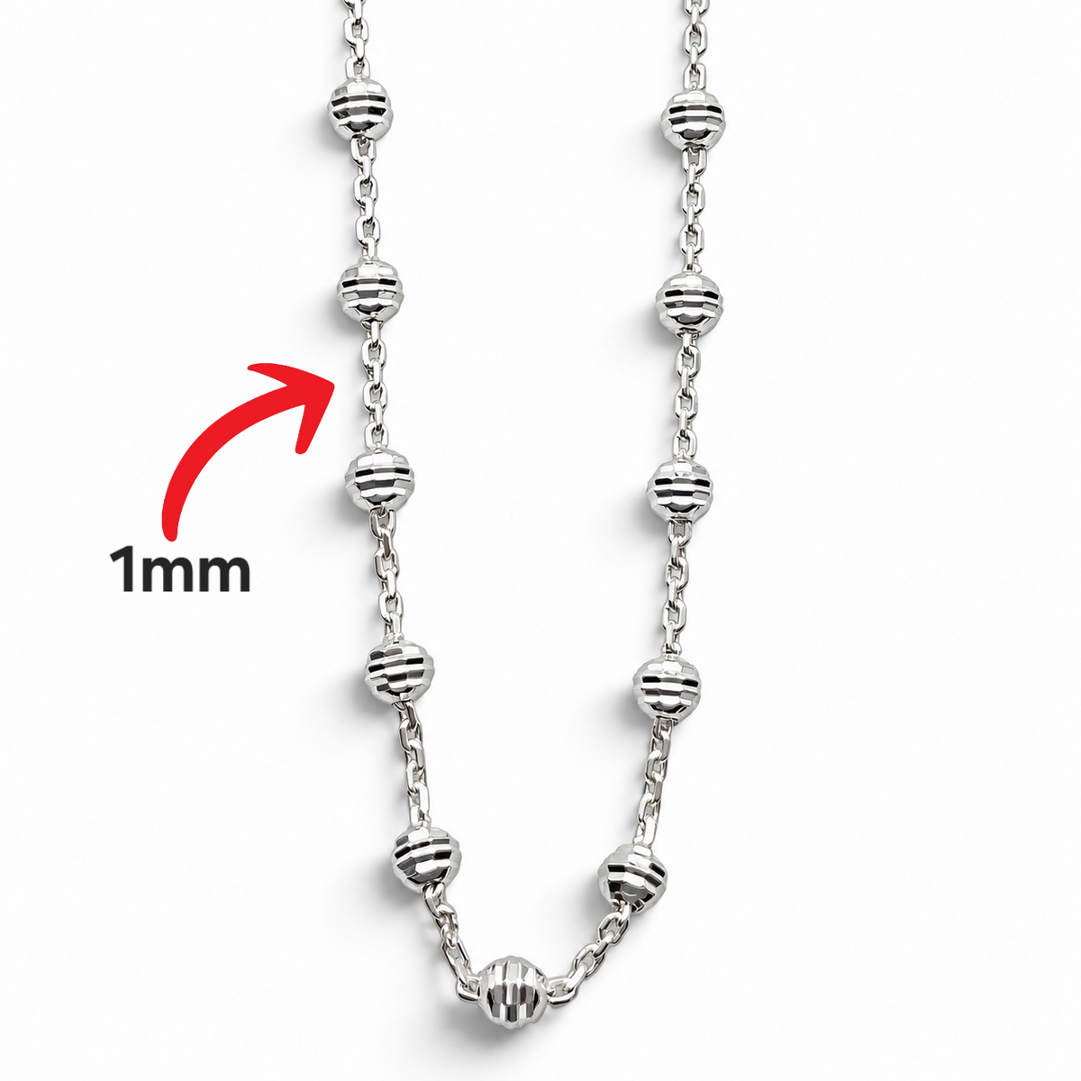 Cadena Bola Diamantada 1mm Plata Ley 925