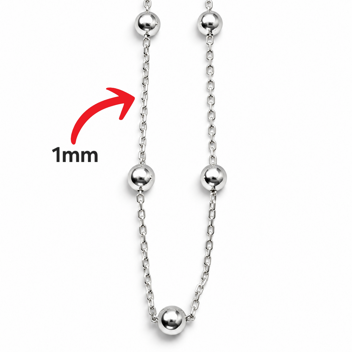 Cadena Bolas 1mm Plata Ley 925