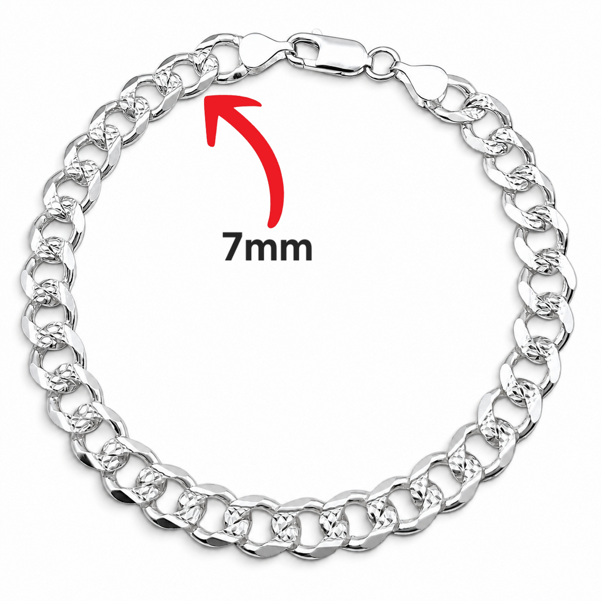 Pulso Cubano Diamantado 7mm Plata Ley 925