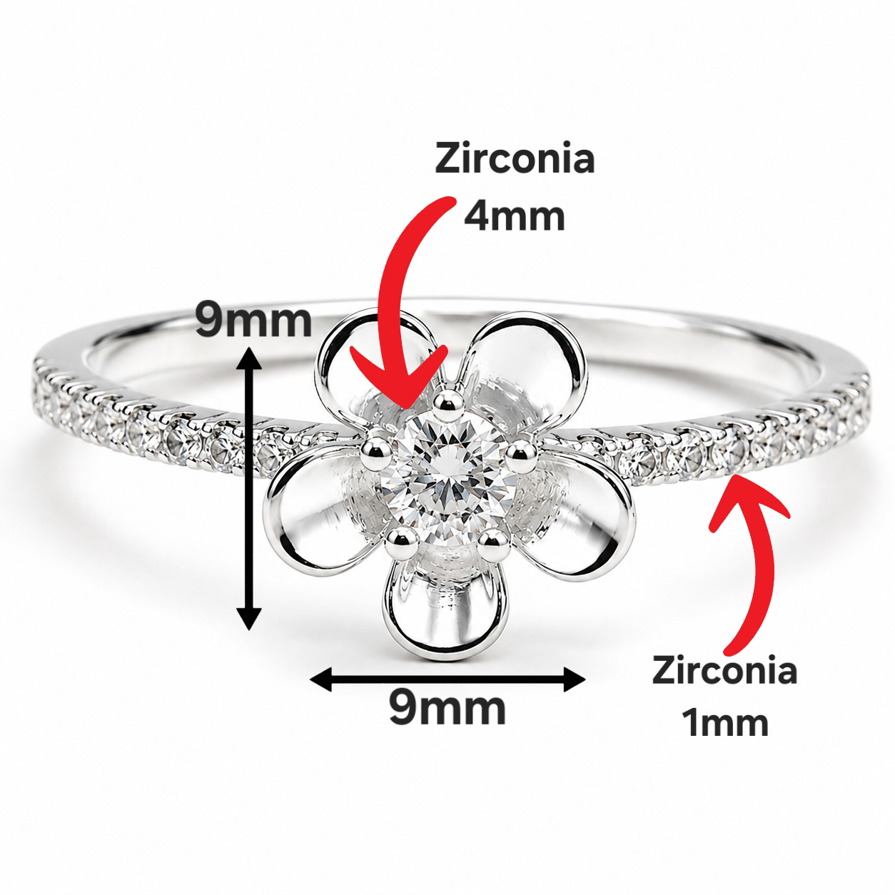 Anillo Flor Blanco Plata Ley 925