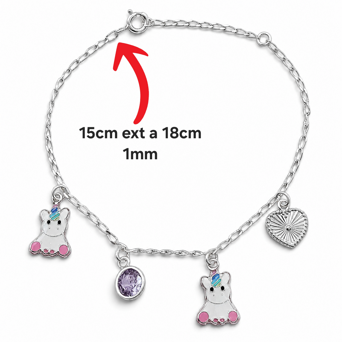 Pulsera Unicornio Lila Plata Ley 925