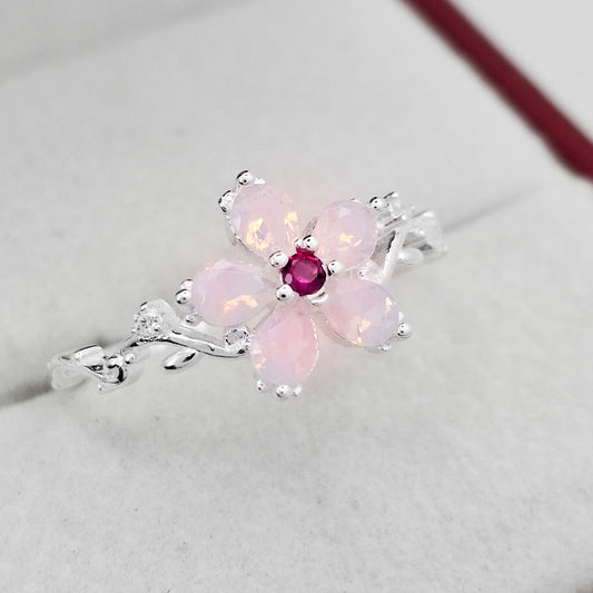 Anillo Flor Rosa Opalo