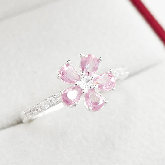 Anillo Flor Rosa Zirconia