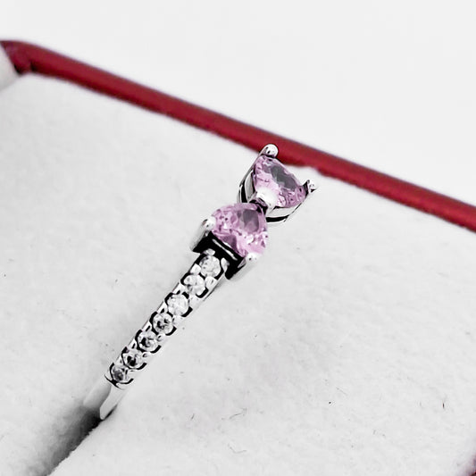 Anillo Moño Rosa Corazones