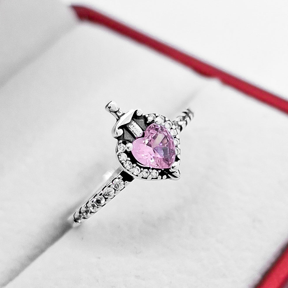 Anillo Corazon Espada Rosa