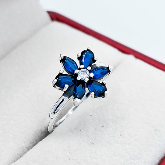 Anillo Flor Azul Zirconia