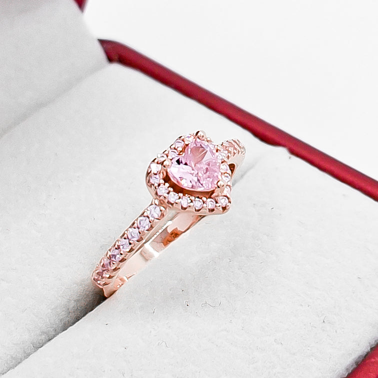 Anillo Zirconia Rosa Corazon
