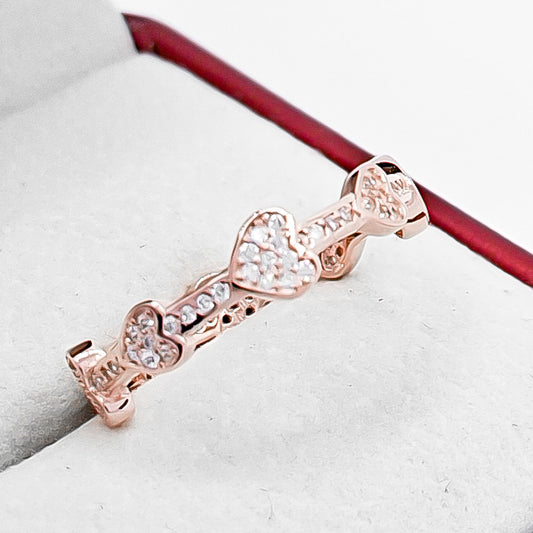 Anillo Plata Rosa Corazones