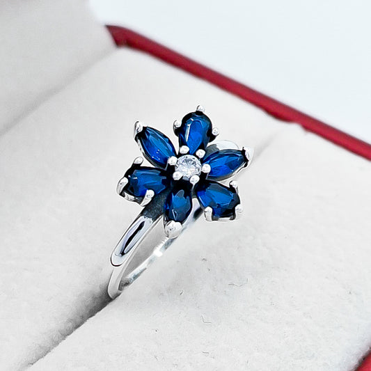 Anillo Flor Azul Zirconia