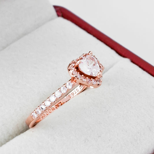 Anillo Rosa Corazon Blanco