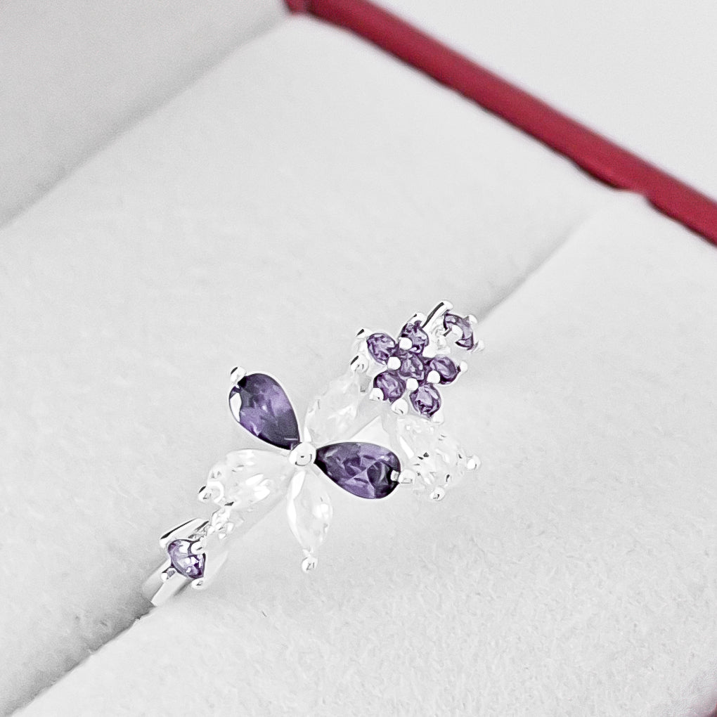 Anillo Flor Zirconia Morada