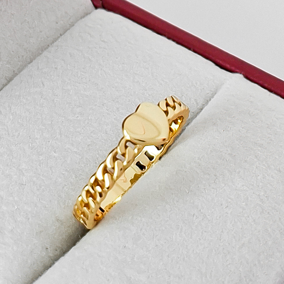 Anillo Corazon Cadena Dorado