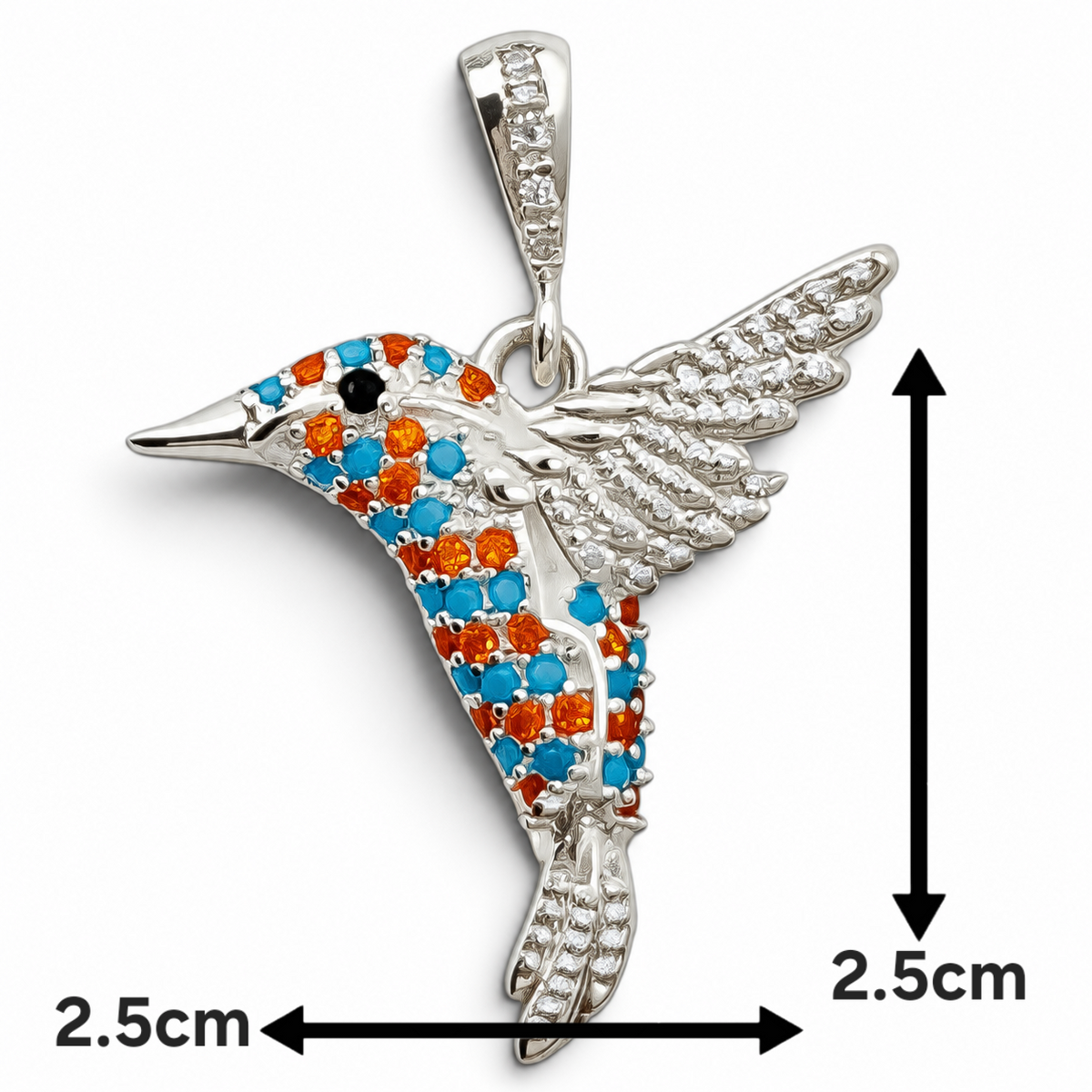 Dije Colibri Azul Naranja Plata Ley 925
