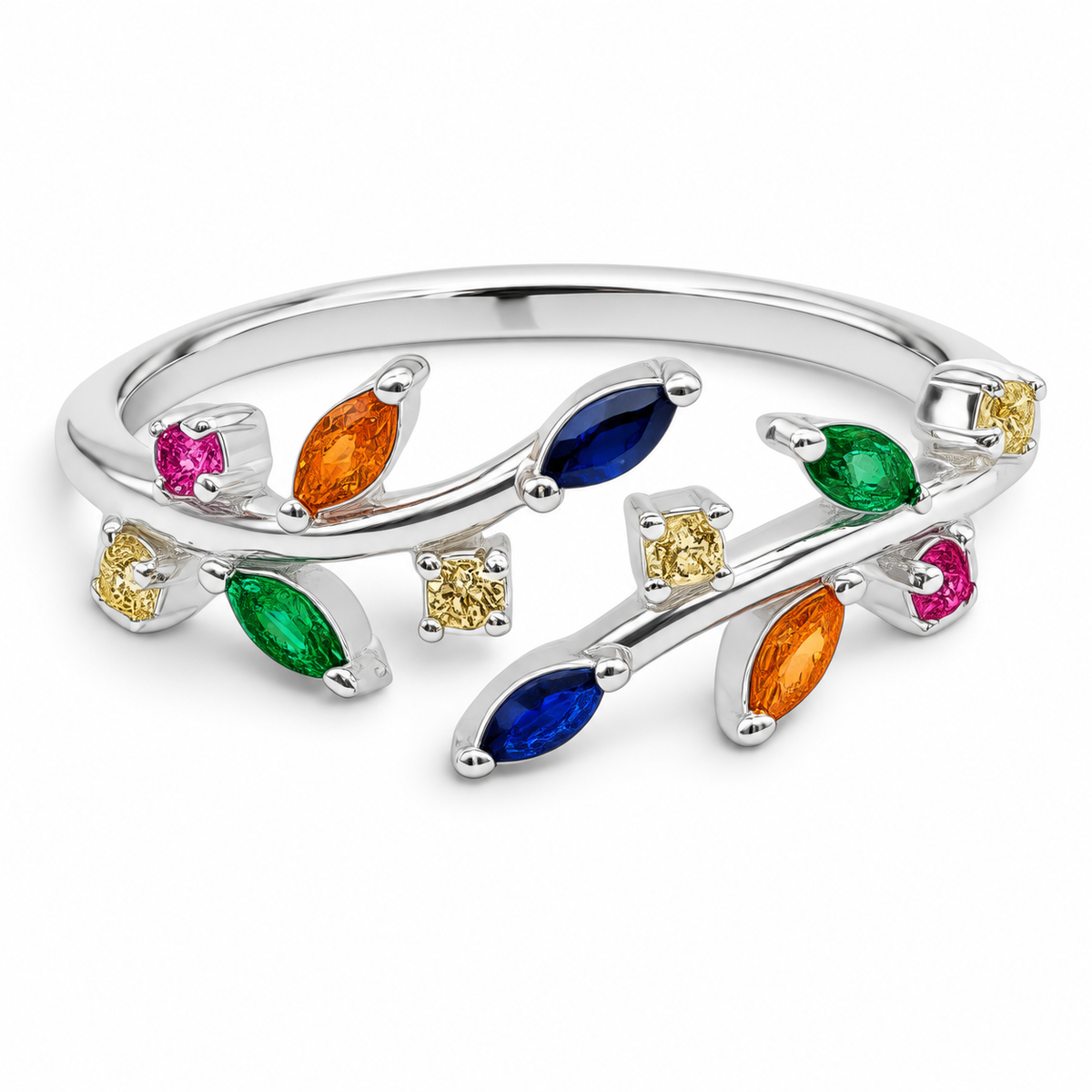 Anillo Hojitas Multicolor Plata Ley 925